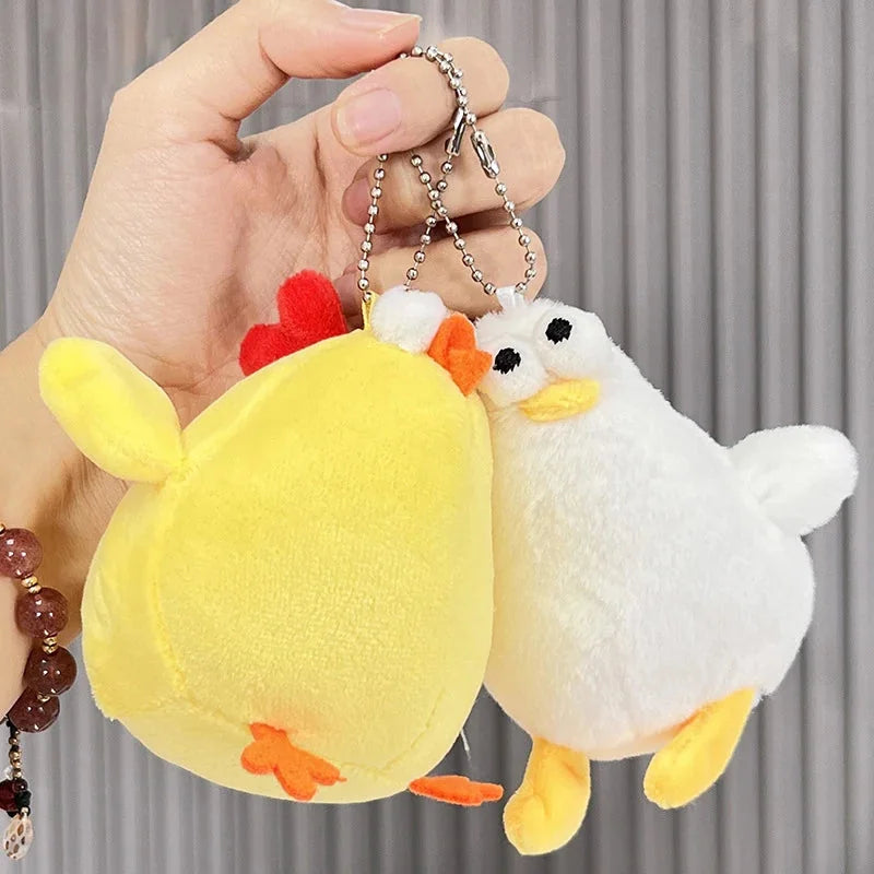Cute Squatting Chicken Plush Doll Keychain