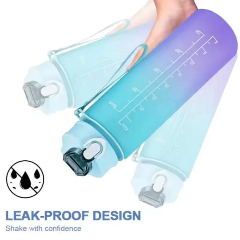 750ML Sports Water Bottle with time marker showcasing leak-proof design for active lifestyles.