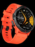 Smart Watch NFC GPS Fitness Tracker with orange silicone strap and customizable watch face displaying fitness metrics.