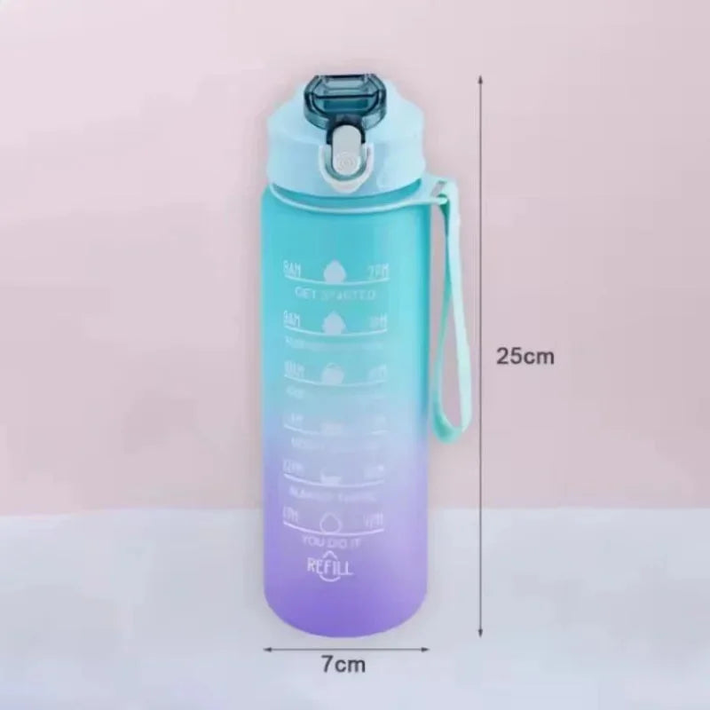 750ML Sports Water Bottle with time marker design and leak-proof cap, ideal for hydration on the go.