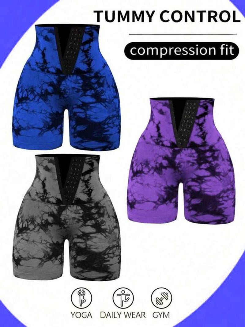 Tie-Dyed Wide-Waist Slim Fit Fitness Shorts