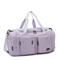 Gym Sports Fitness Travel hand Bag in a light purple color with multiple pockets, perfect for outdoor adventures.