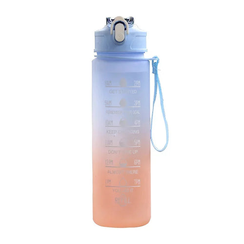 750ML Sports Water Bottle with time marker, BPA free and leak-proof design for hydration on the go.
